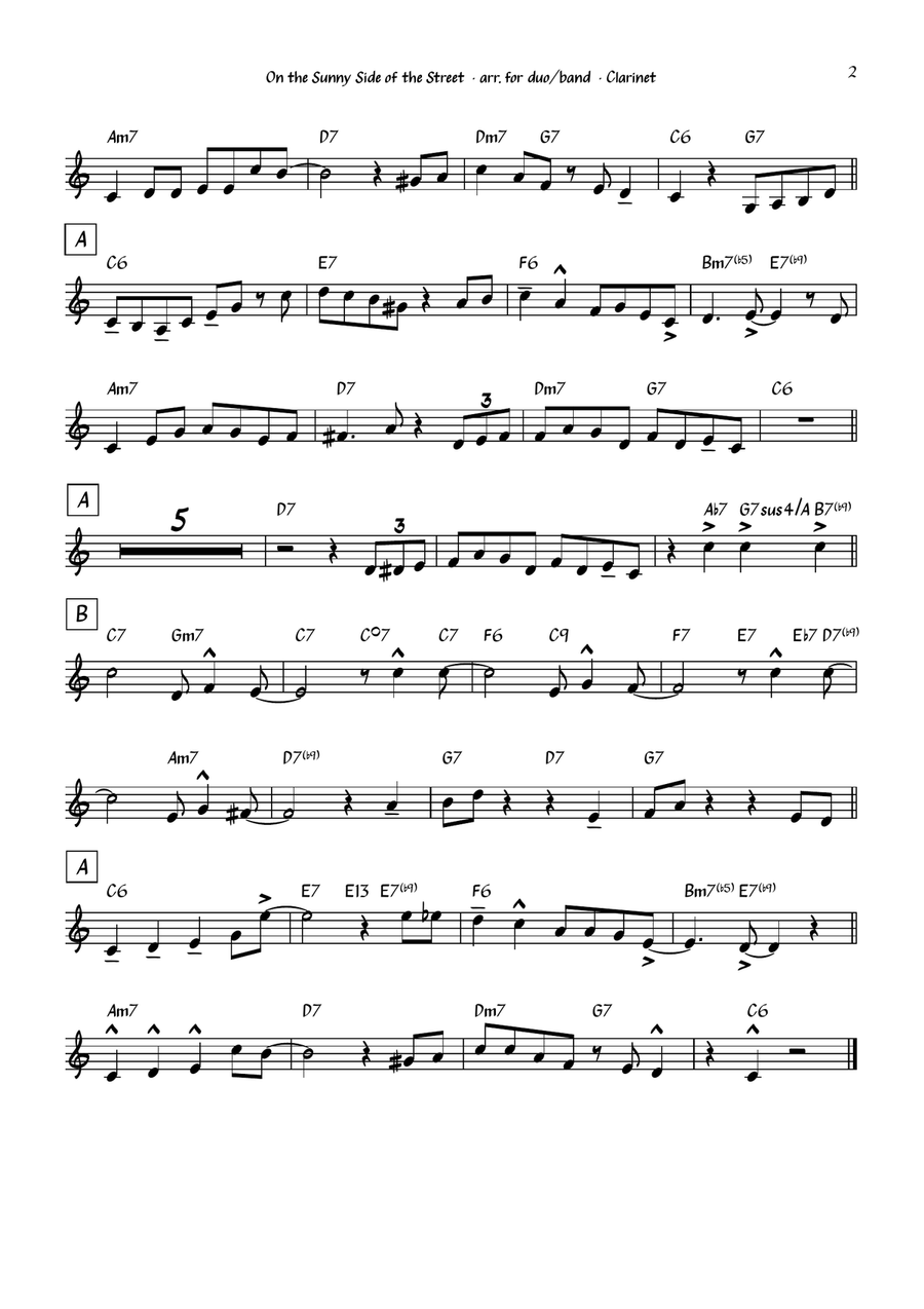 On The Sunny Side Of The Street B-Flat Clarinet scores gallery preview page 3