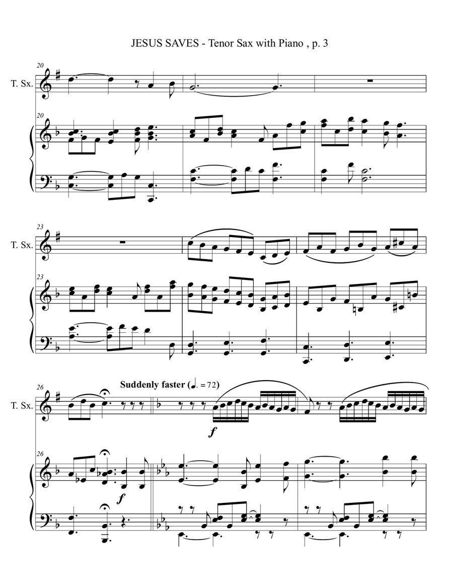 JESUS SAVES (Tenor Sax with Piano - Score & Part included) Tenor Saxophone scores gallery preview page 4