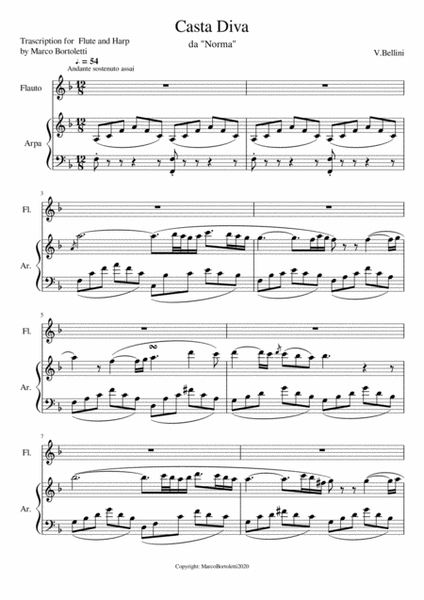 "Casta Diva" da Norma di Vincenzo Bellini Trascription for Flute and Harp by Marco Bortoletti image number null