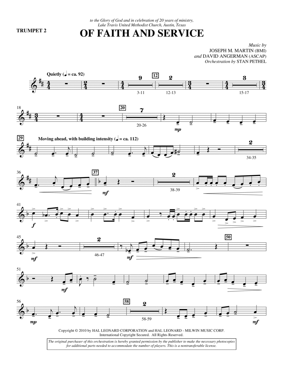 Of Faith And Service - Trumpet 2 Choir scores gallery preview page 1