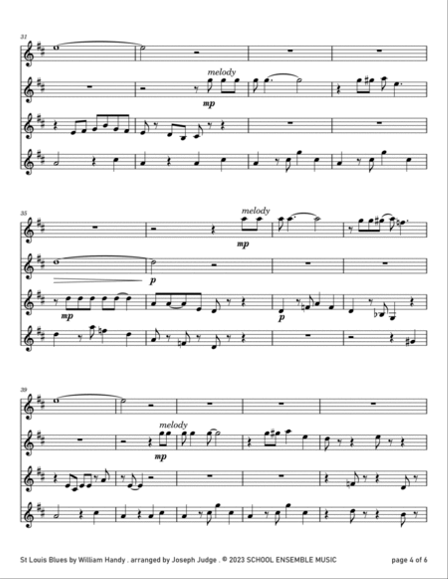 St Louis Blues by Handy for Clarinet Quartet in Schools Clarinet Quartet scores gallery preview page 4