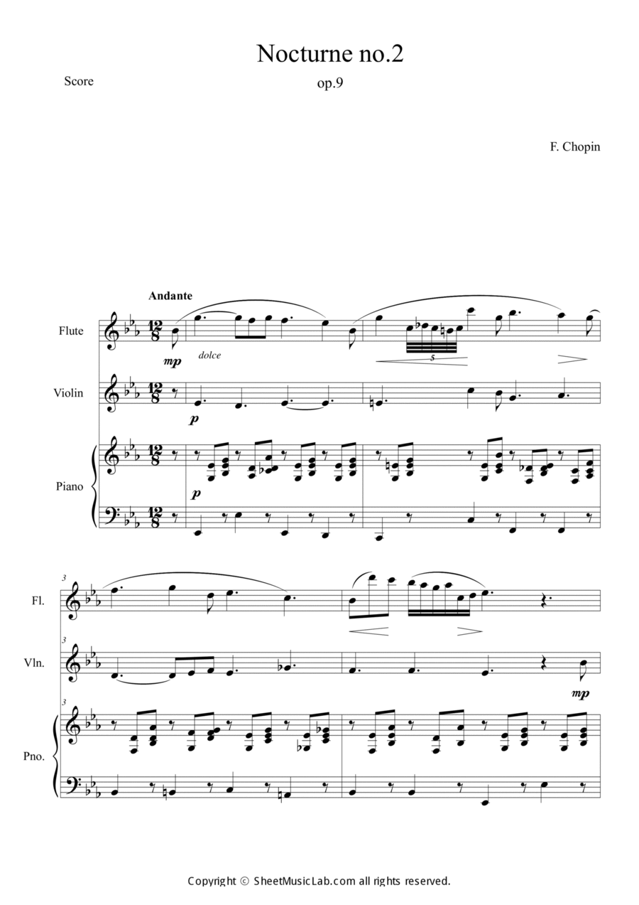Nocturne No.2 in E flat, Op.9 No.2 Violin scores gallery preview page 1