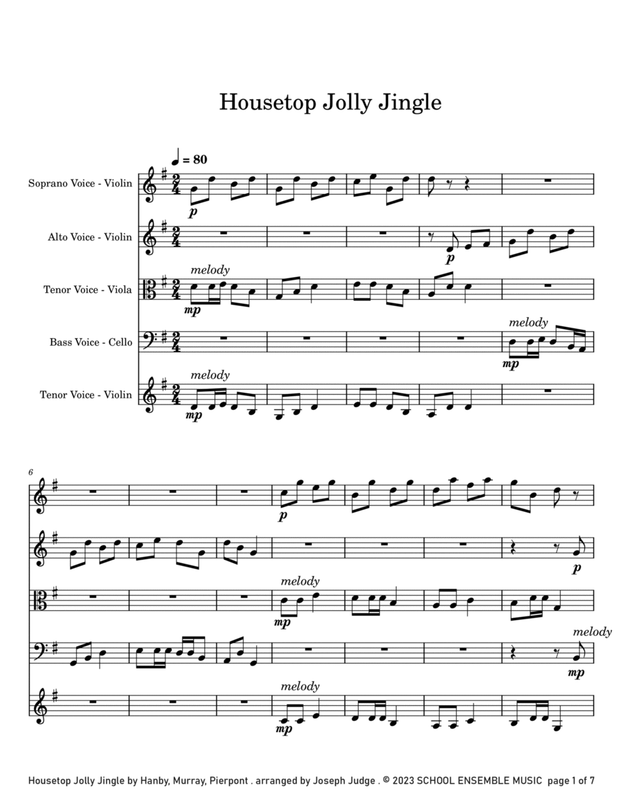 Housetop Jolly Jingle for String Quartet in Schools image number null