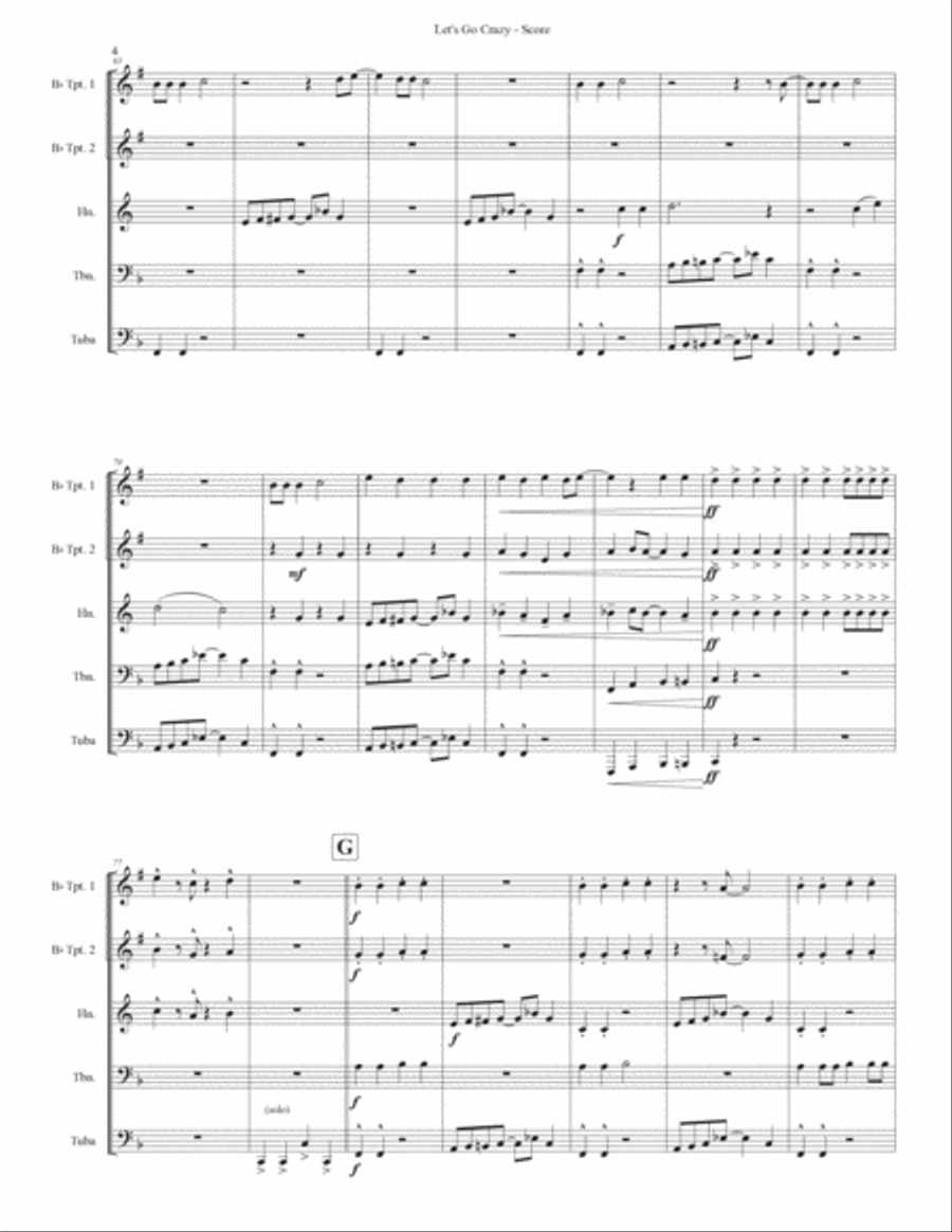 Let's Go Crazy Brass Ensemble scores gallery preview page 4