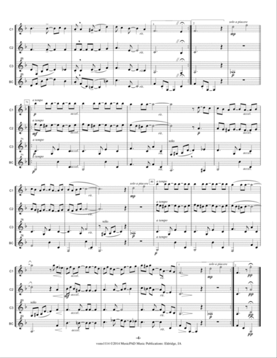 Solace -A Mexican Serenade by Scott Joplin (arranged for clarinet quartet) Clarinet Quartet scores gallery preview page 4