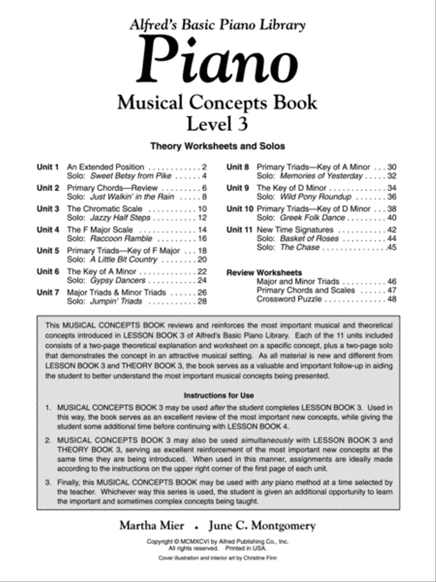 Alfred's Basic Piano Course Musical Concepts, Level 3