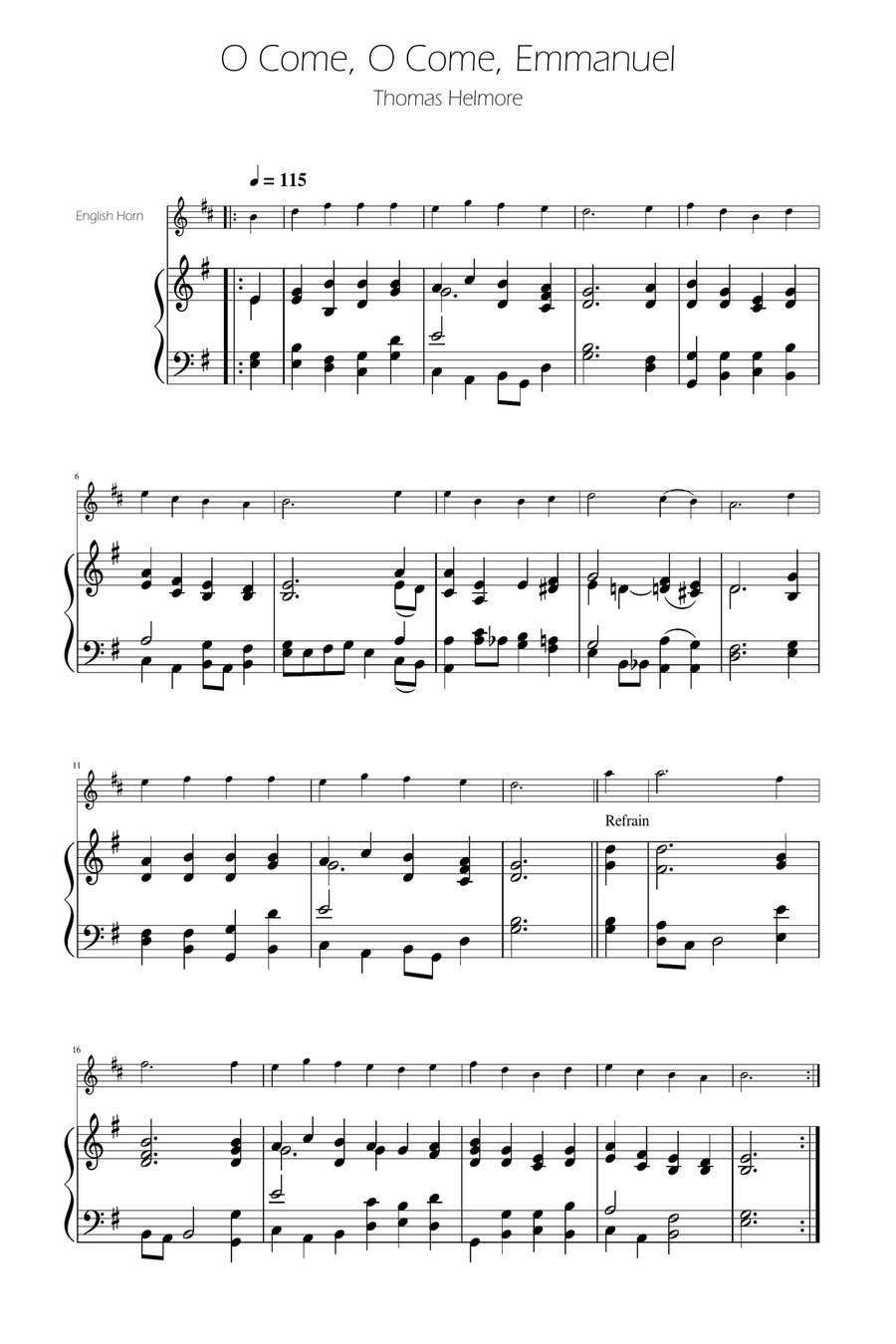 O Come, O Come, Emmanuel - English Horn Solo w/ Piano English Horn scores gallery preview page 1