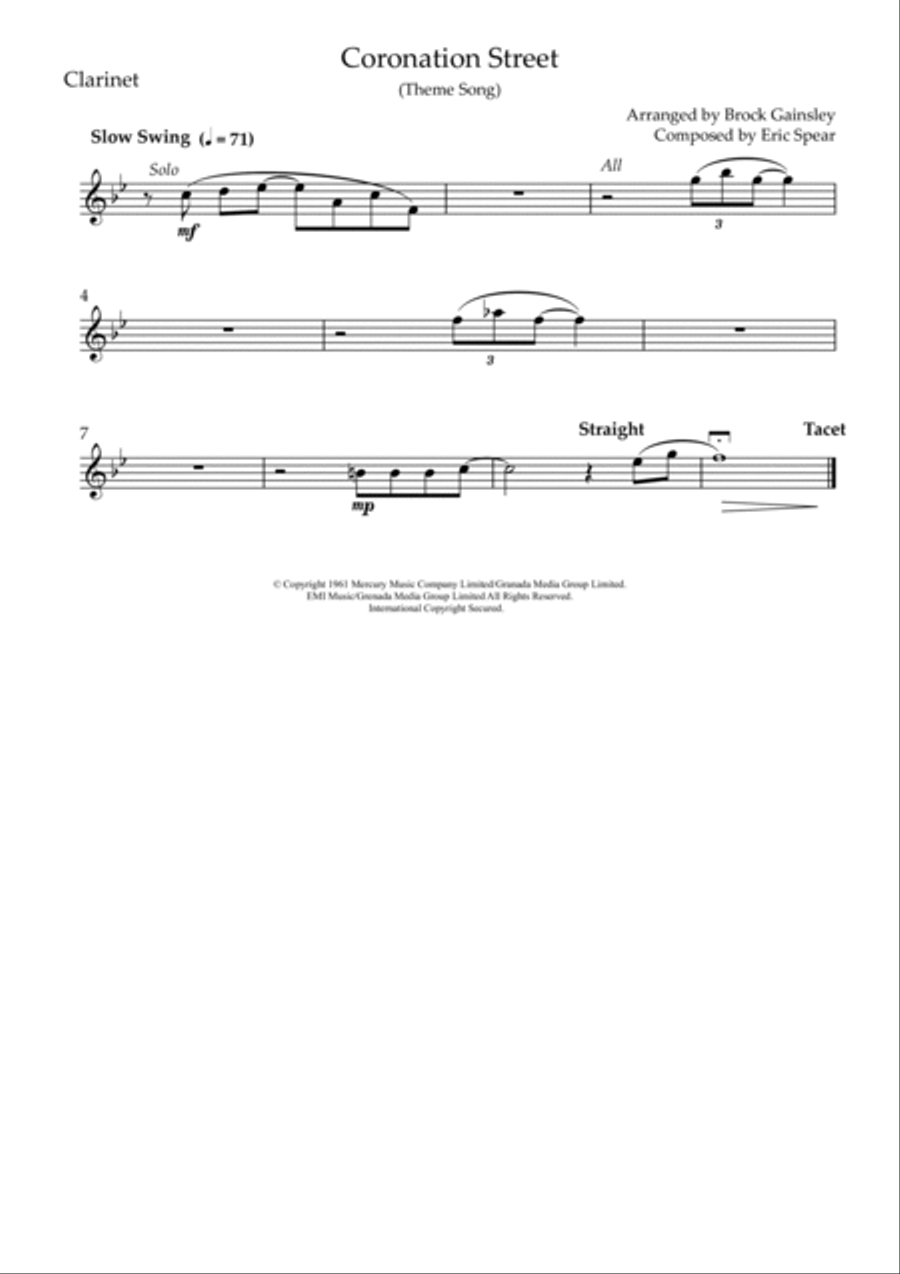 Coronation Street Clarinet scores gallery preview page 6