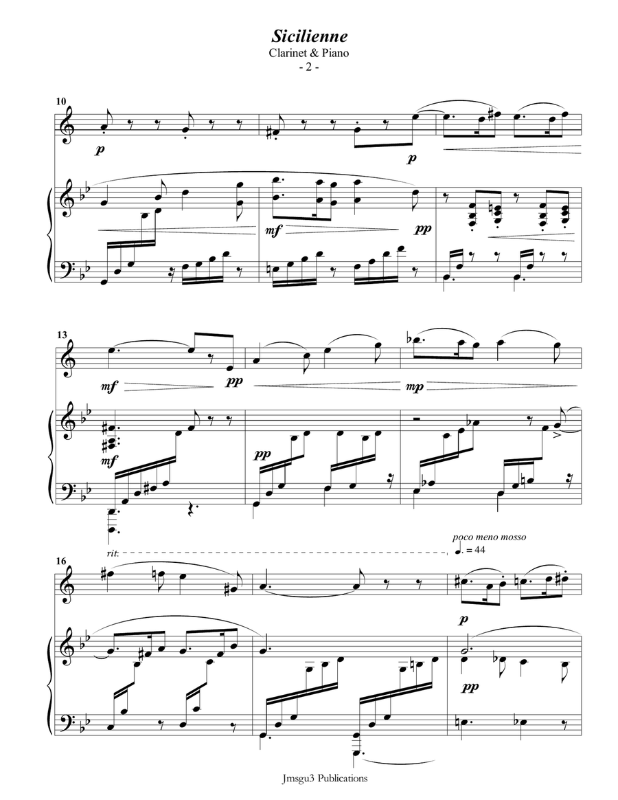 Fauré: Sicilienne for Clarinet & Piano B-Flat Clarinet scores gallery preview page 3