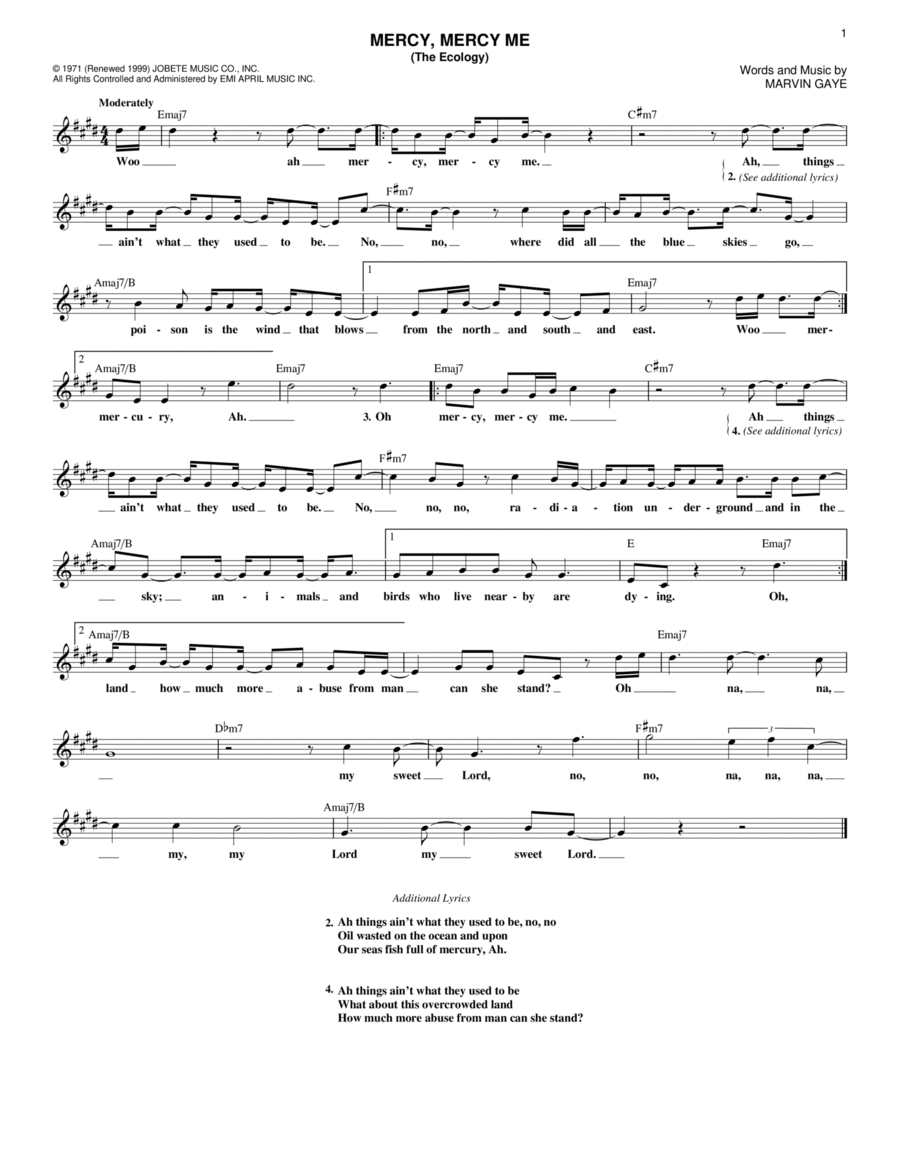 Mercy, Mercy Me (The Ecology) Piano scores gallery preview page 1