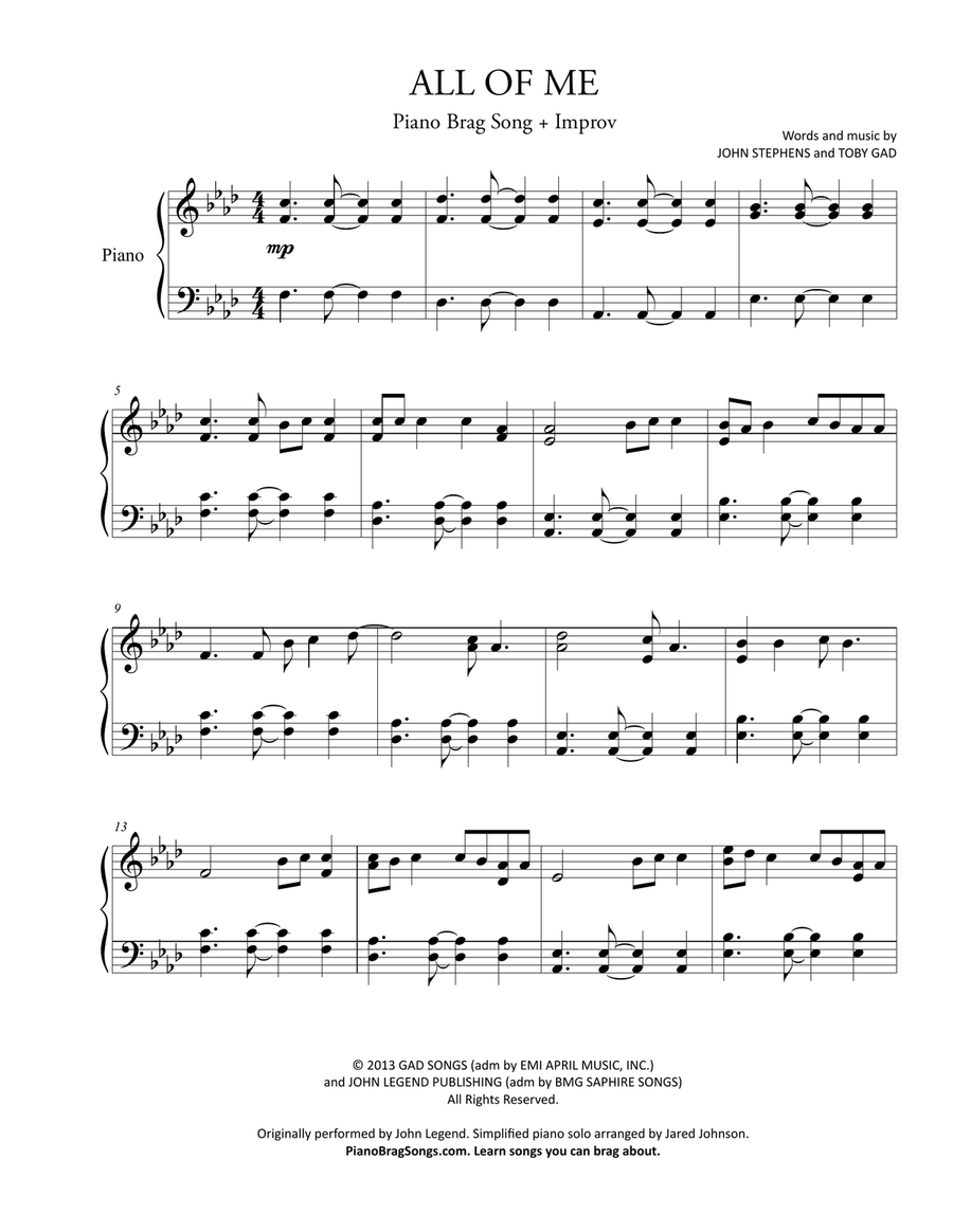 All Of Me Piano Solo scores gallery preview page 1