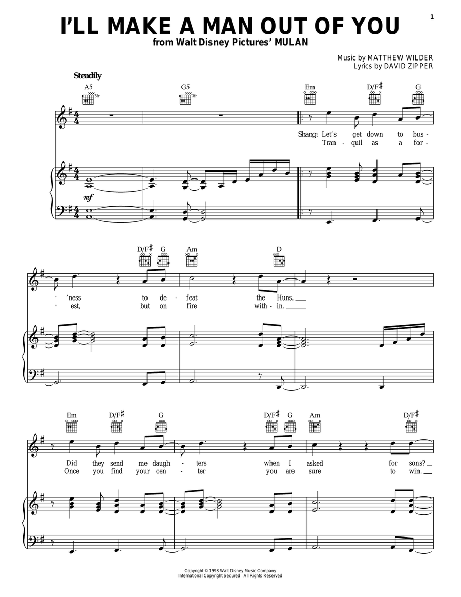 I'll Make A Man Out Of You (from Mulan) Piano, Vocal, Guitar scores gallery preview page 1