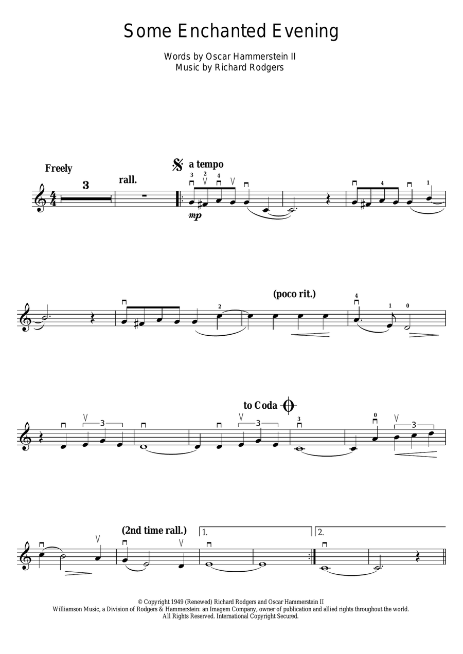 Some Enchanted Evening (from South Pacific) Violin Solo scores gallery preview page 1