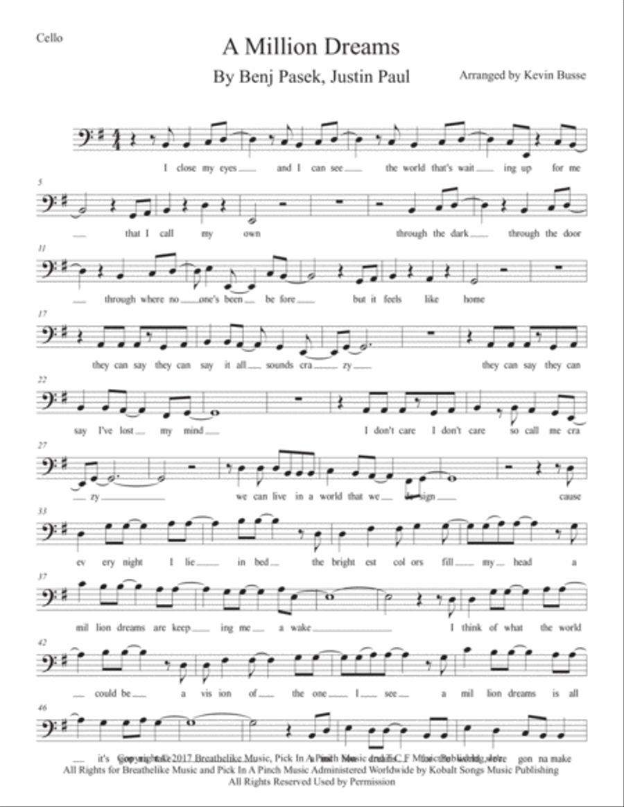 A Million Dreams Cello Solo scores gallery preview page 1