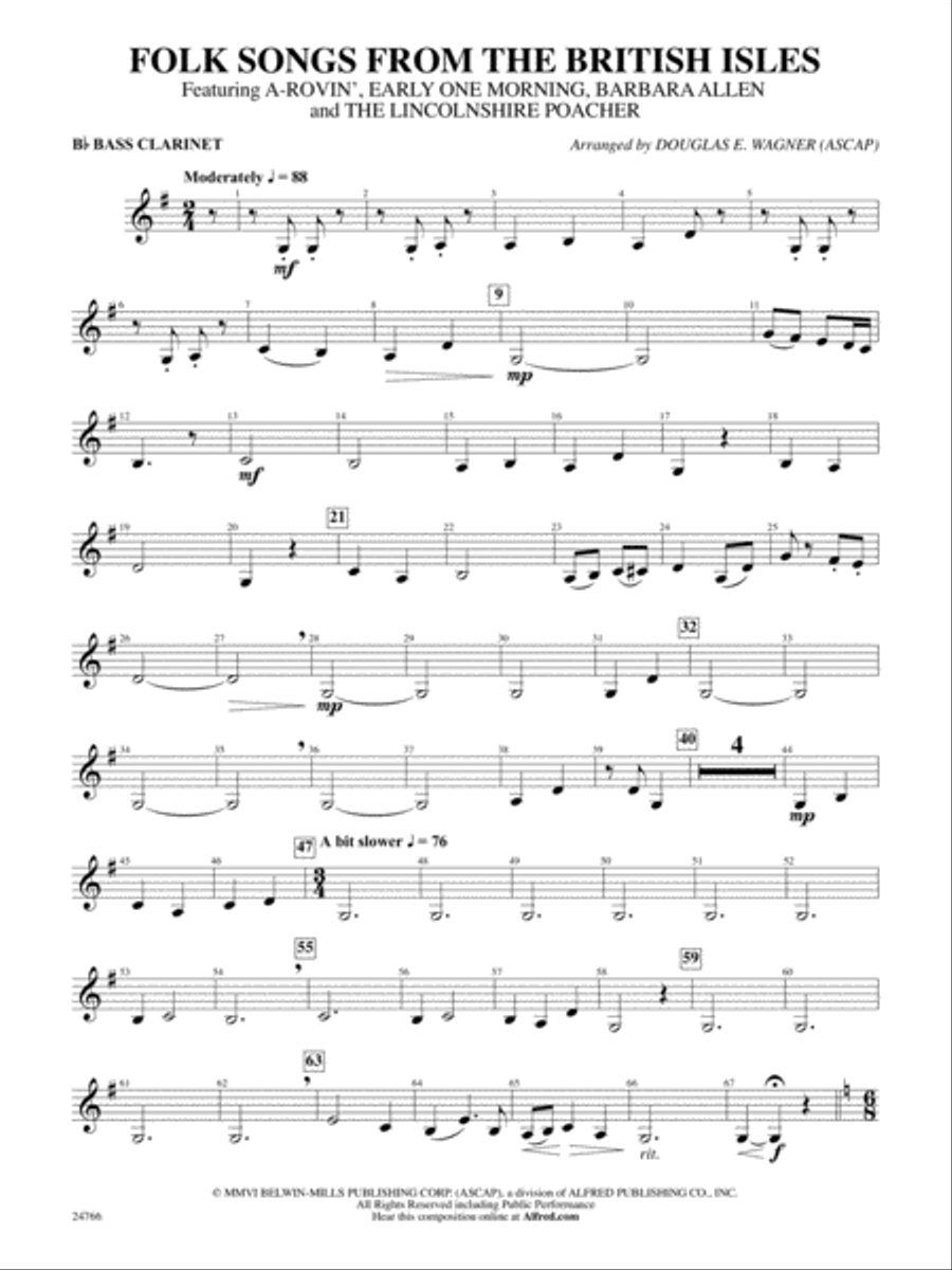 Folk Songs from the British Isles: B-flat Bass Clarinet Concert Band scores gallery preview page 1