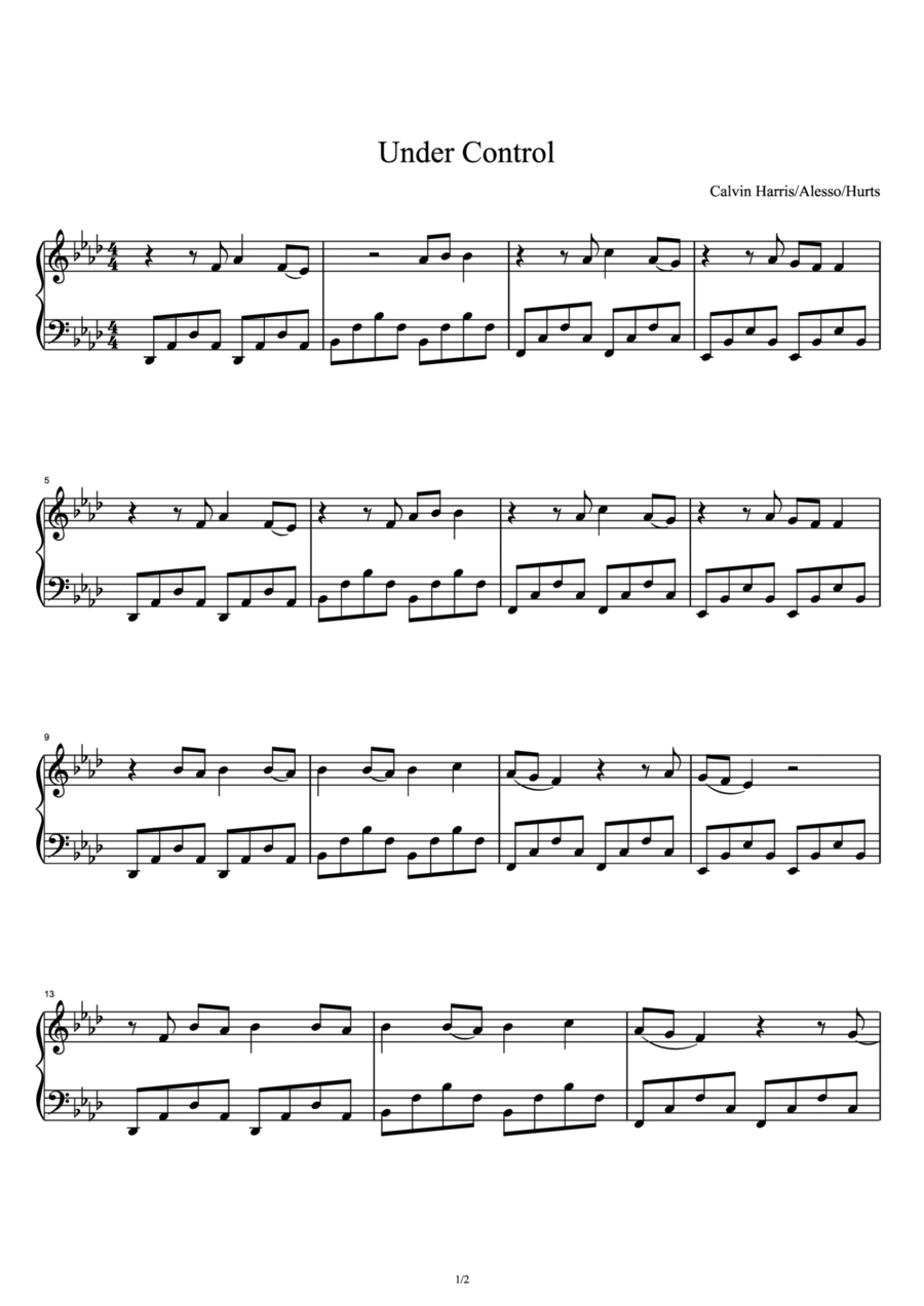 Under Control Piano Solo scores gallery preview page 1