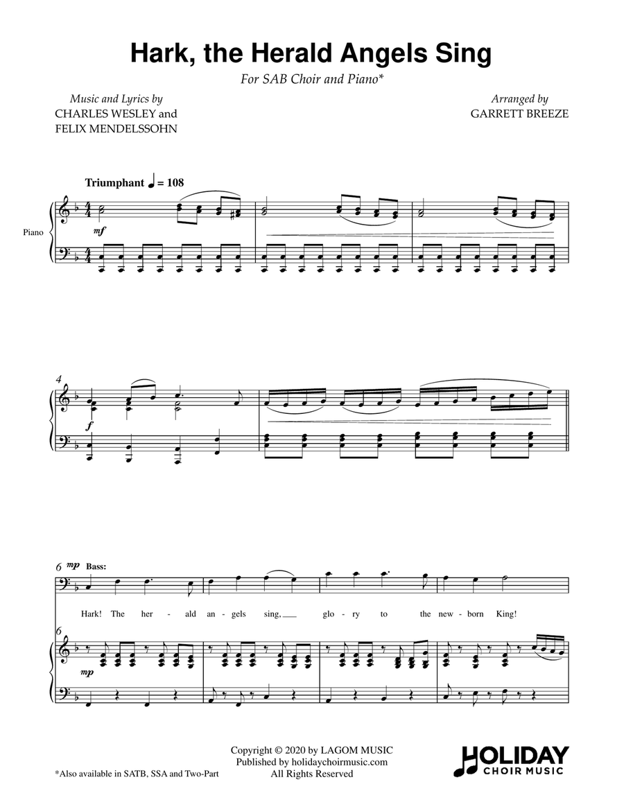 Hark, the Herald Angels Sing (SAB) 3-Part scores gallery preview page 2