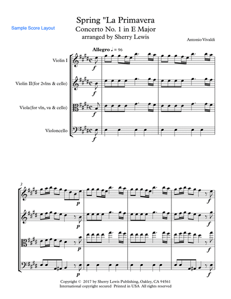 SPRING "La Primavera", First Mov., Intermediate Level for 2 violins and cello or violin, viola and c image number null
