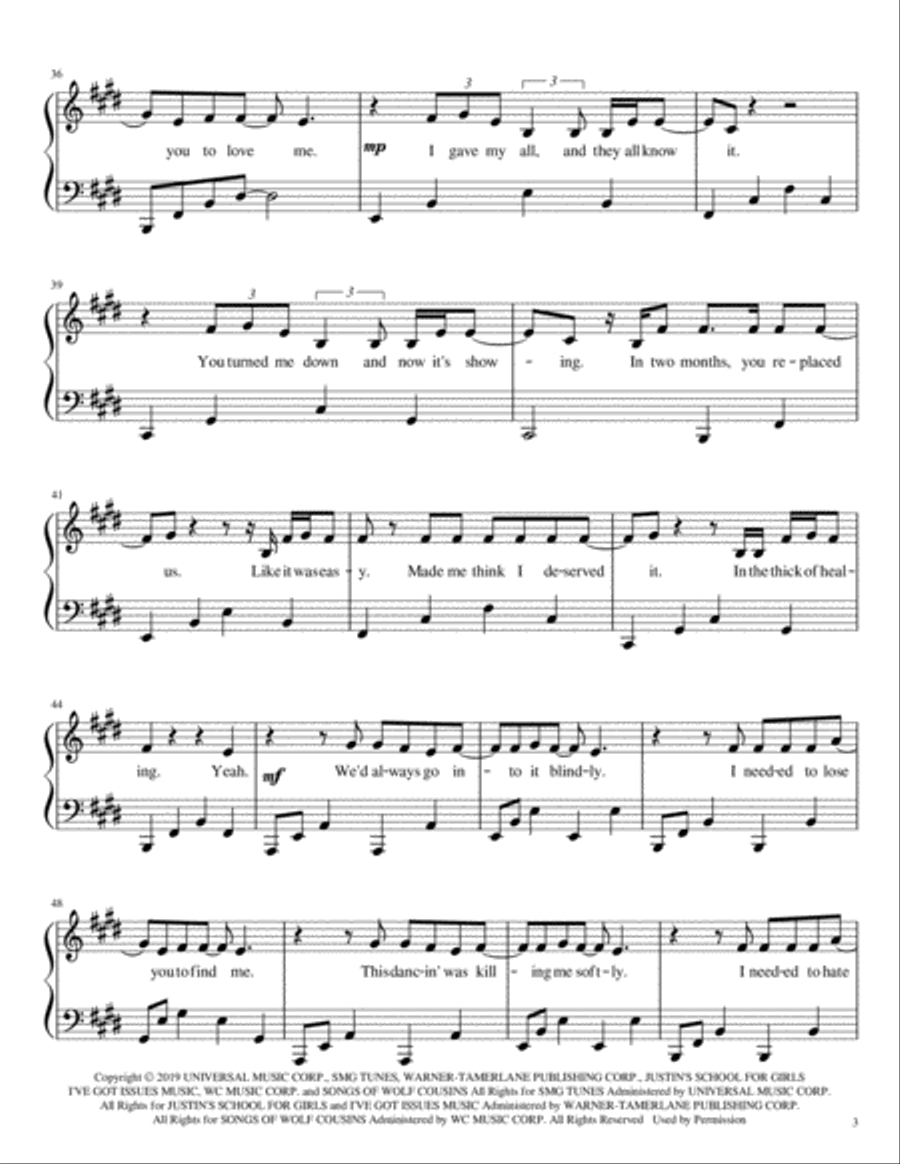 Lose You To Love Me Lose You To Love Me Piano Solo scores gallery preview page 3
