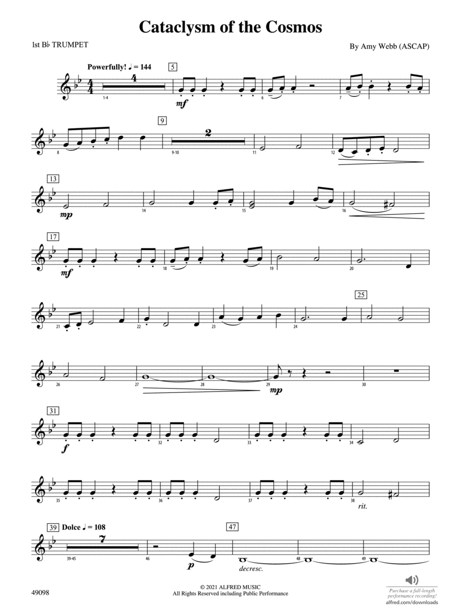 Cataclysm of the Cosmos: 1st B-flat Trumpet Concert Band scores gallery preview page 1