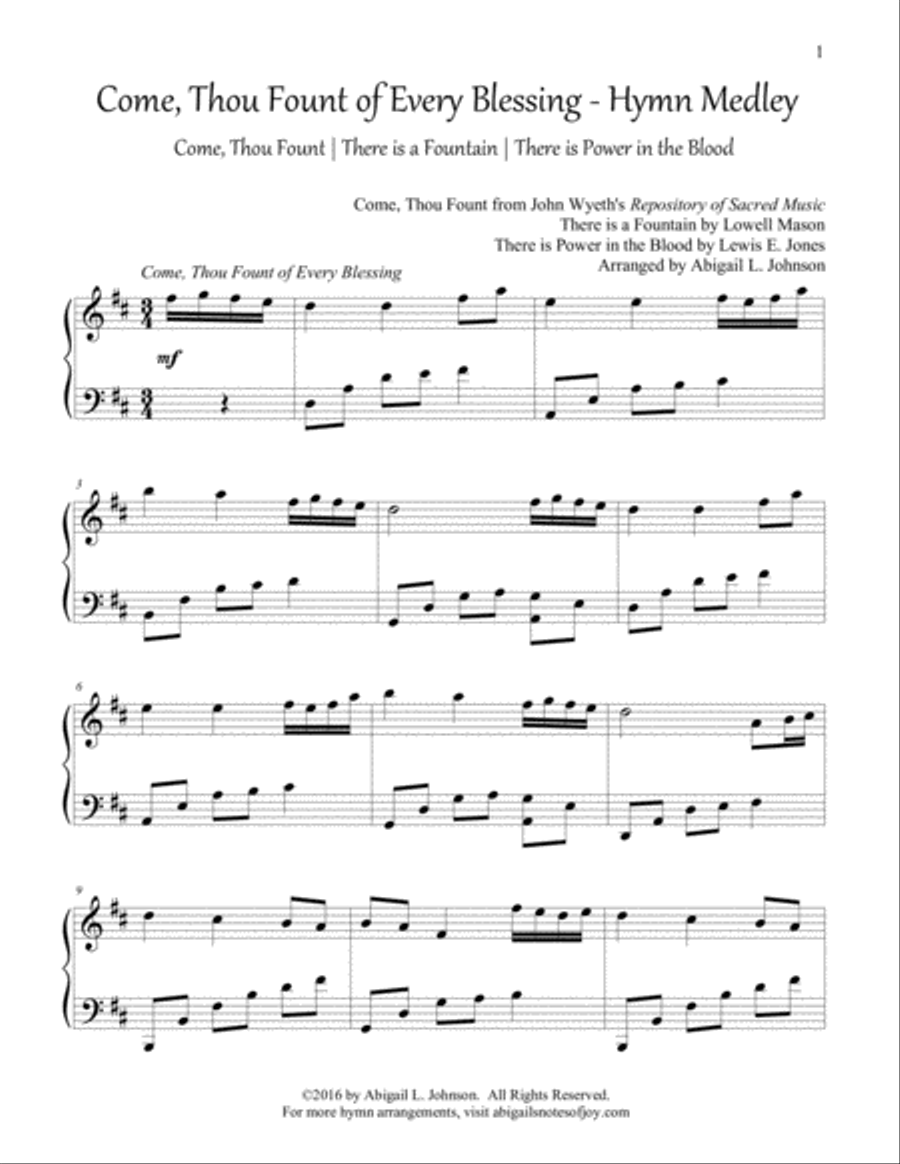 Come, Thou Fount of Every Blessing - Hymn Medley Piano Solo scores gallery preview page 1