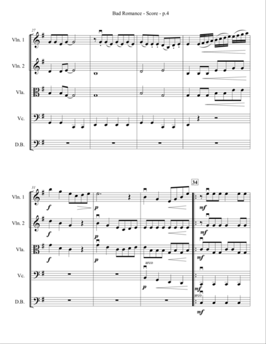 Bad Romance String Orchestra scores gallery preview page 5