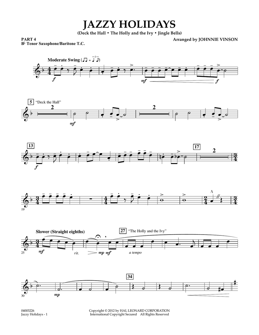 Jazzy Holidays - Pt.4 - Bb Tenor Sax/Bar. T.C. Concert Band scores gallery preview page 1