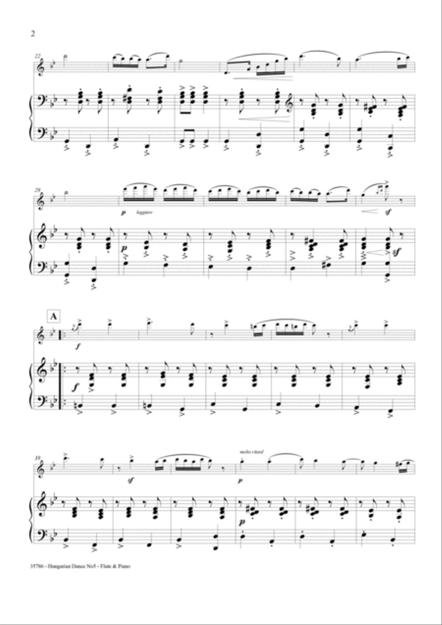 HUNGARIAN DANCE NO5 – FLUTE & PIANO Flute Solo scores gallery preview page 3