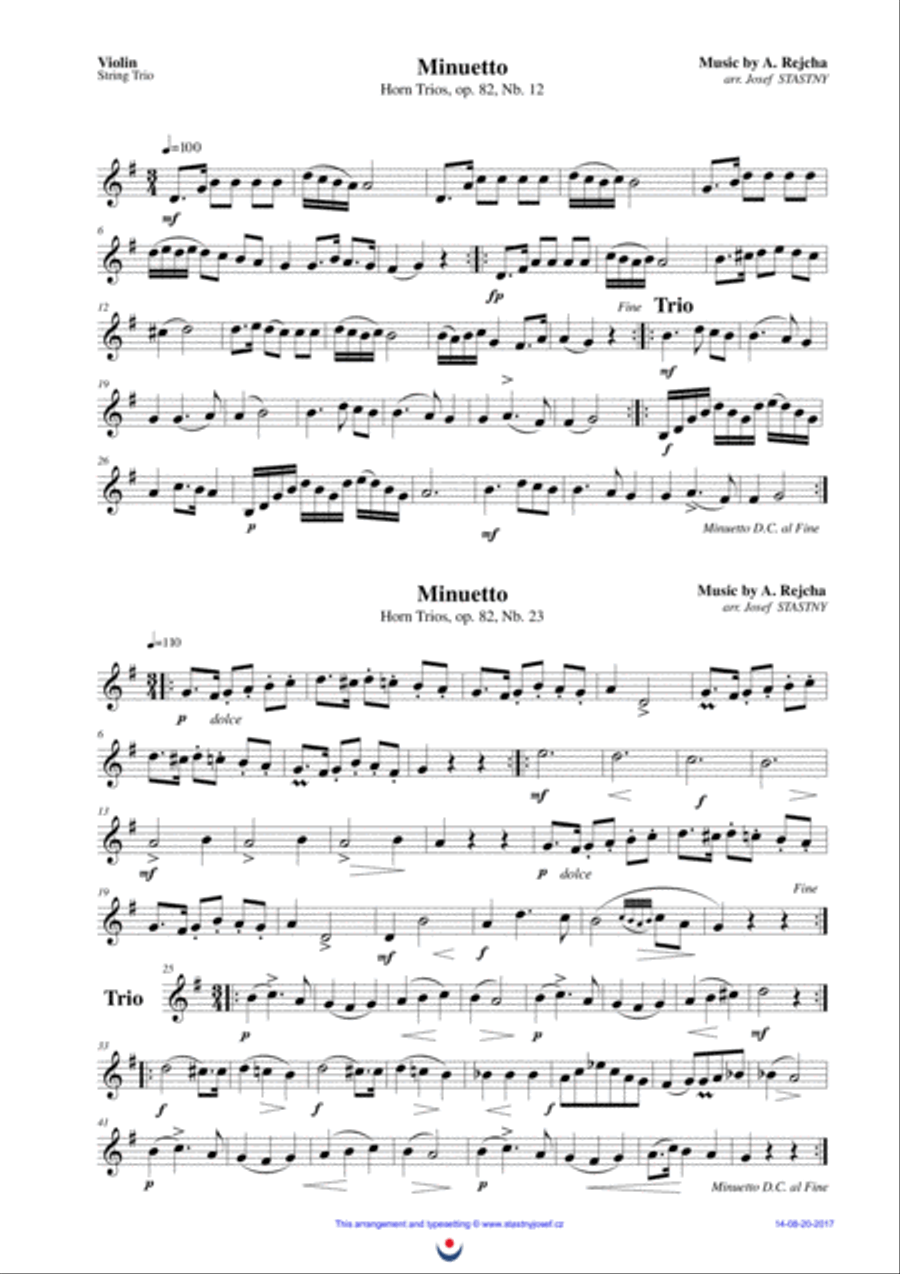 Horn Trios, Nb. 12 MENUET and Nb. 23 MENUET String Trio scores gallery preview page 3