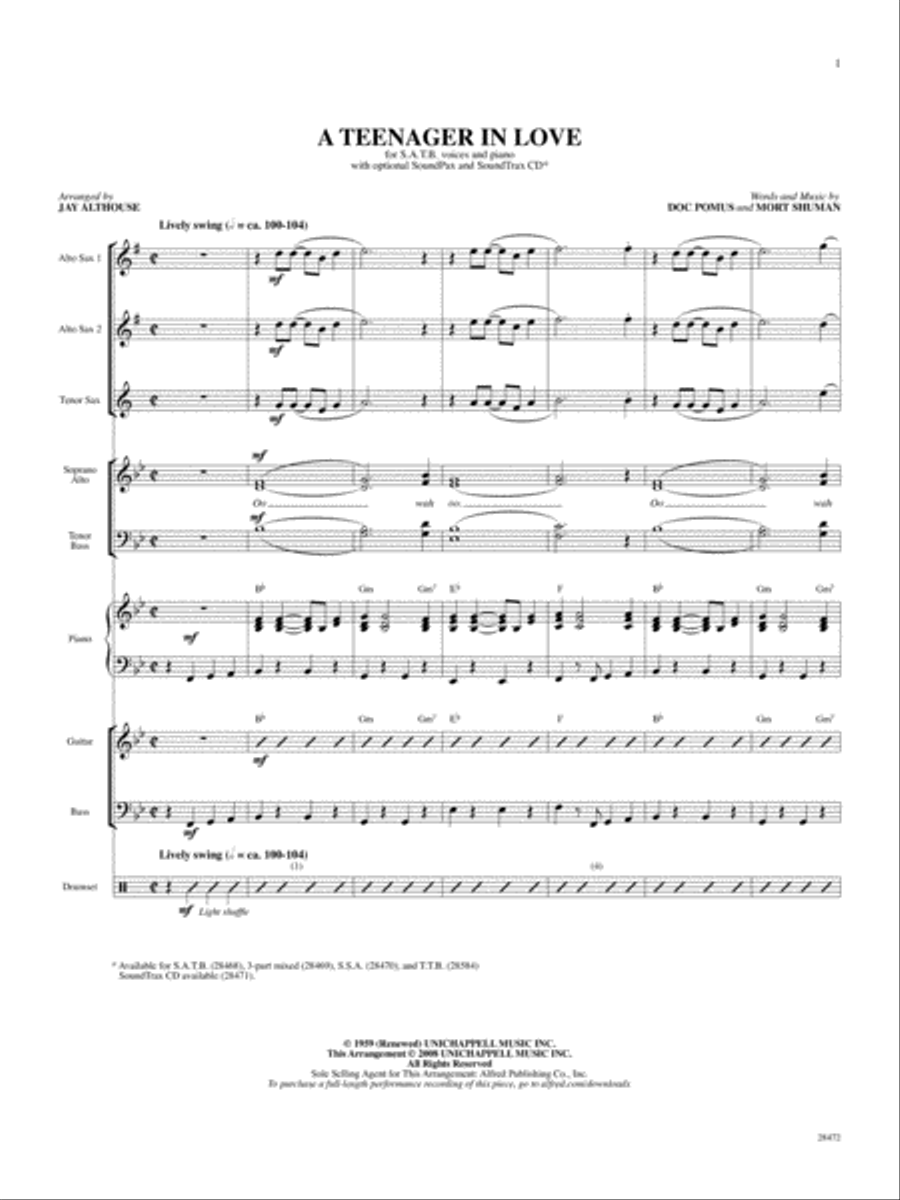 A Teenager in Love: Score Score scores gallery preview page 1