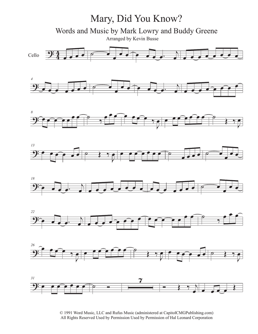 Mary, Did You Know? Cello Solo scores gallery preview page 1