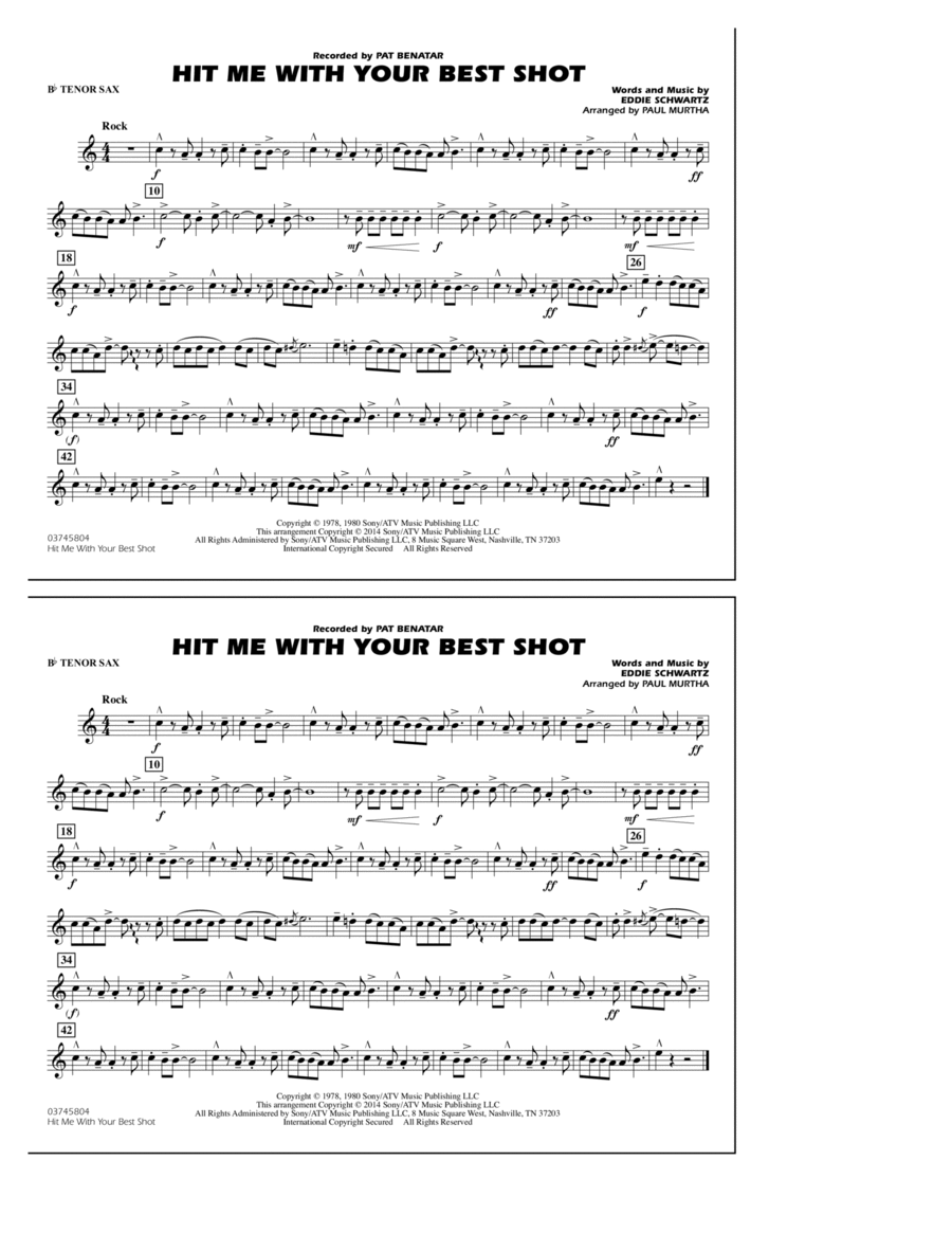 Hit Me with Your Best Shot - Bb Tenor Sax
