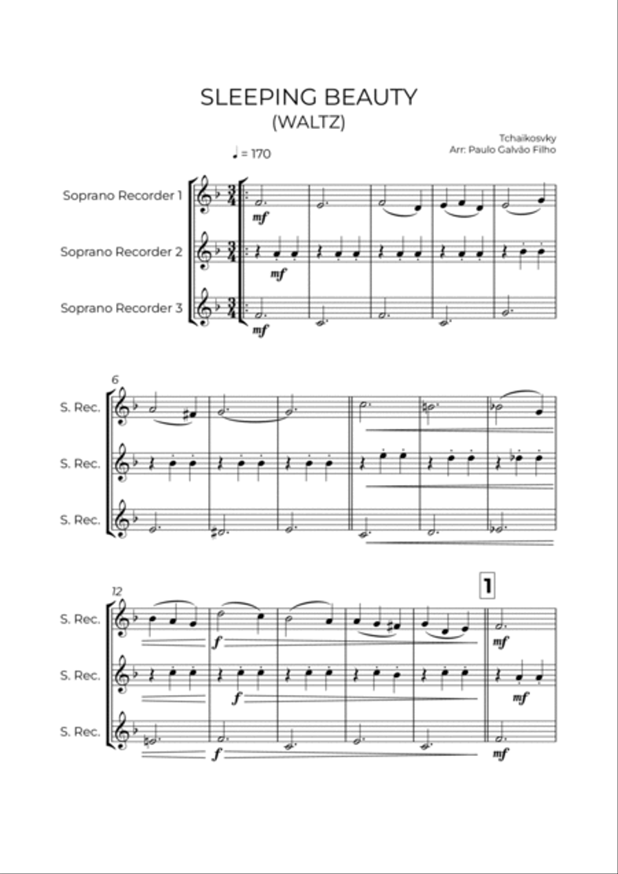 SLEEPING BEATY WALTZ - TCHAIKOVSKY – SOPRANO RECORDER TRIO Soprano Recorder scores gallery preview page 2