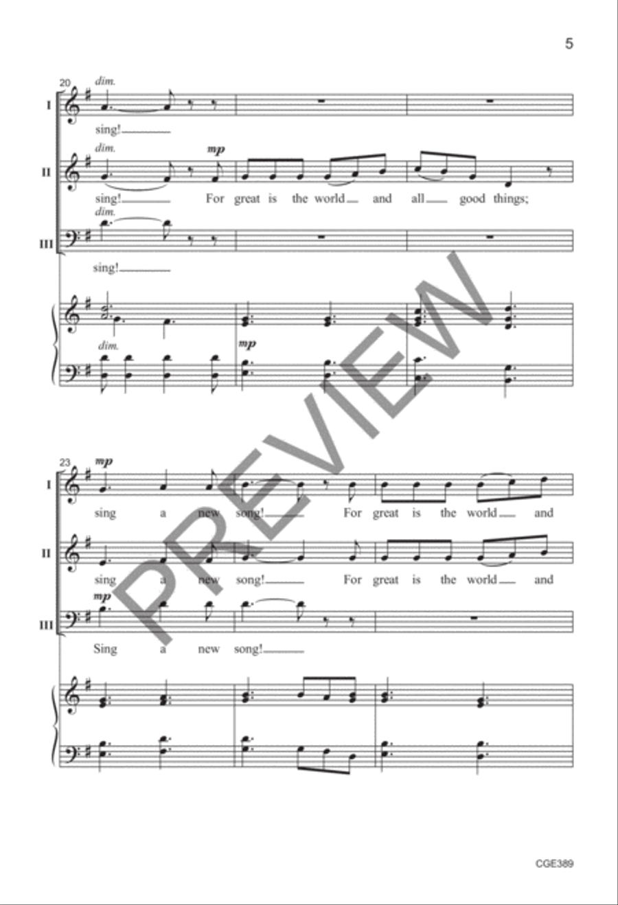 Sing A New Song (Three-part Mixed with opt. a capella) 3-Part scores gallery preview page 5
