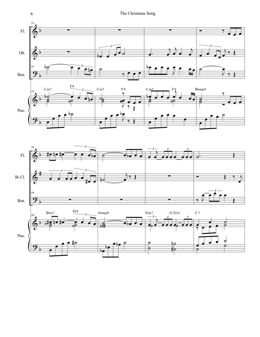The Christmas Song (Chestnuts Roasting On An Open Fire) Woodwind Quartet scores gallery preview page 6