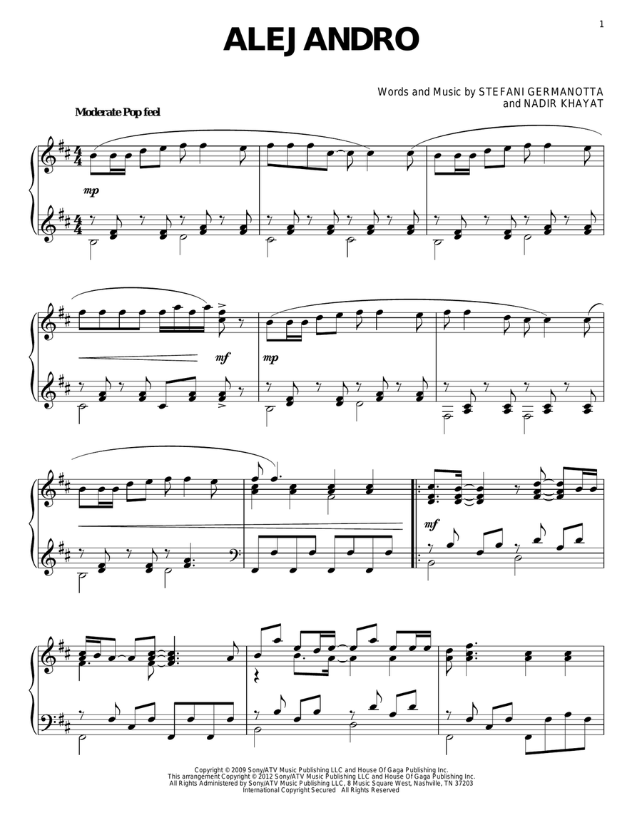 Alejandro Piano Solo scores gallery preview page 1