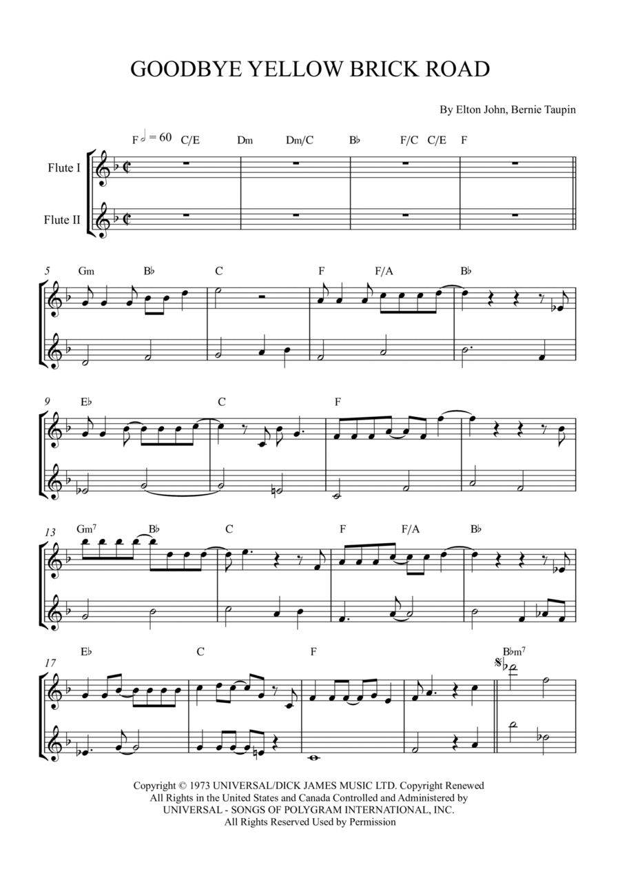 Goodbye Yellow Brick Road Flute Duet scores gallery preview page 1