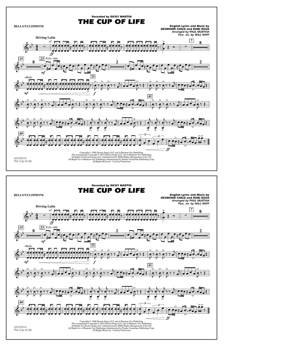 The Cup of Life - Bells/Xylophone Marching Band scores gallery preview page 1