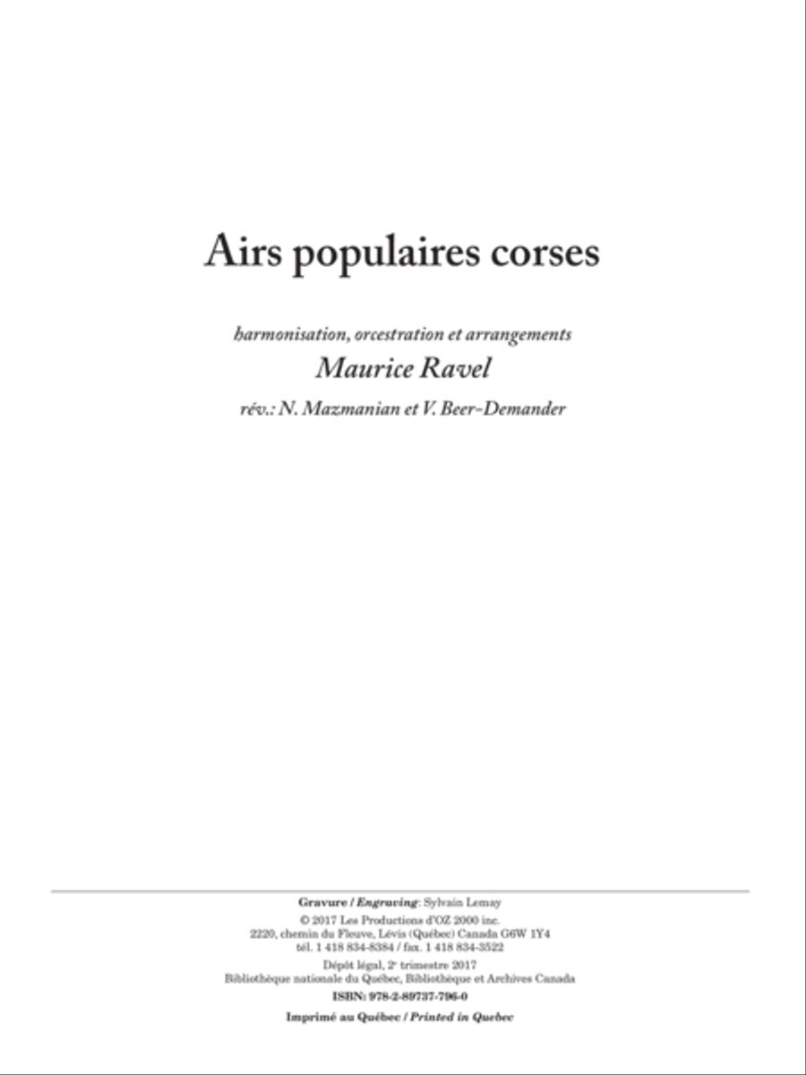 Airs populaires corses Airs populaires corses Piano Accompaniment scores gallery preview page 1