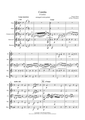 Book cover for Monti: Csárdás (Czardas) - wind quintet