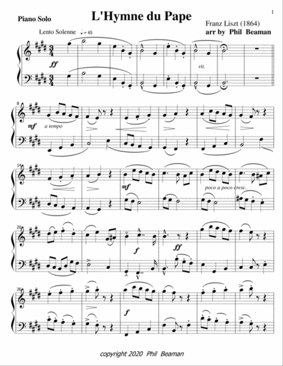 L'Hymne du Pape-Liszt-piano solo Piano Solo scores gallery preview page 1