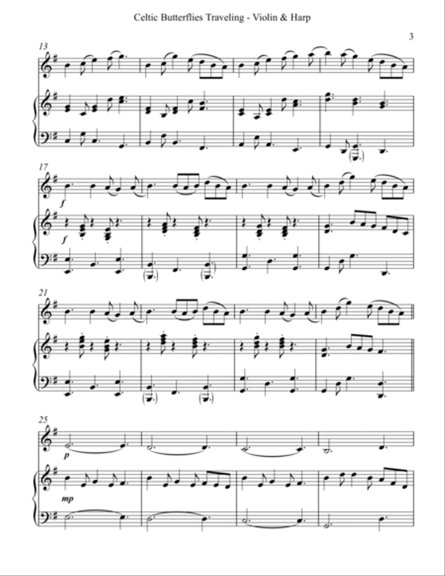 Celtic Butterflies Traveling, Duet for Violin & Harp String Duet scores gallery preview page 3