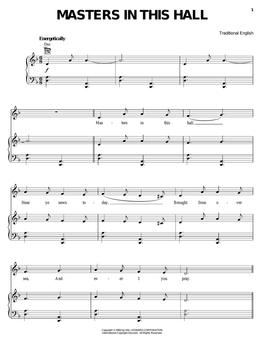 Masters In This Hall Piano, Vocal, Guitar scores gallery preview page 1