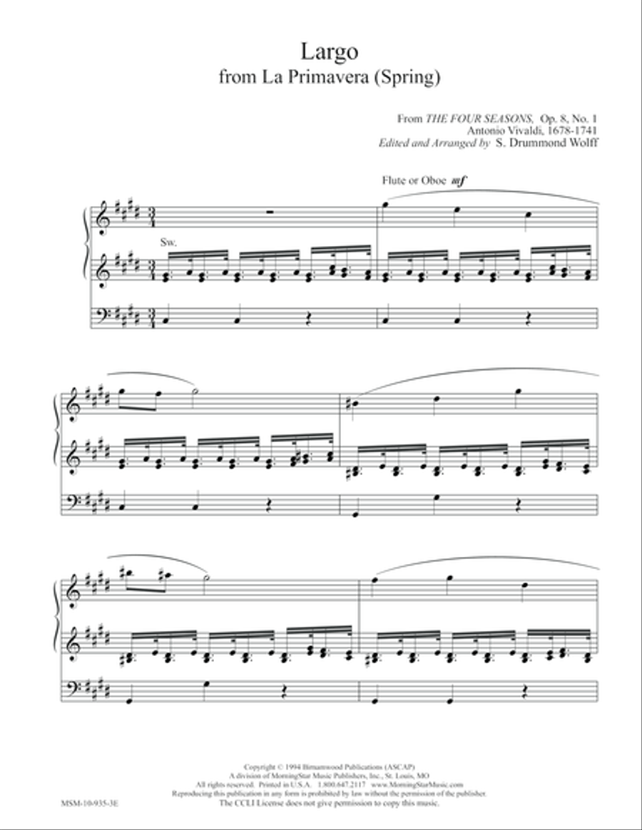 Largo from La Primavera (Spring) Organ scores gallery preview page 1