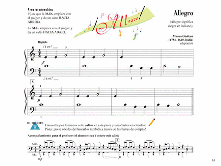 Lecciones y Teoría – Libro Uno de Dos Nivel Elemental 1 Piano Method scores gallery preview page 9
