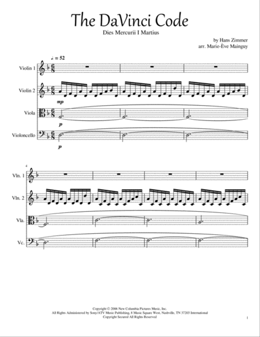 Dies Mercurii I Martius String Quartet scores gallery preview page 1