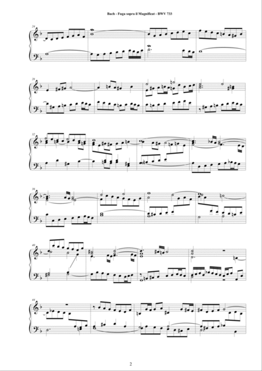 Bach - Fuga sopra il Magnificat - BWV 733 - Piano version Piano Solo scores gallery preview page 2