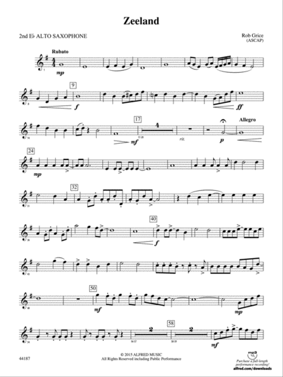 Zeeland: 2nd E-flat Alto Saxophone Concert Band scores gallery preview page 1