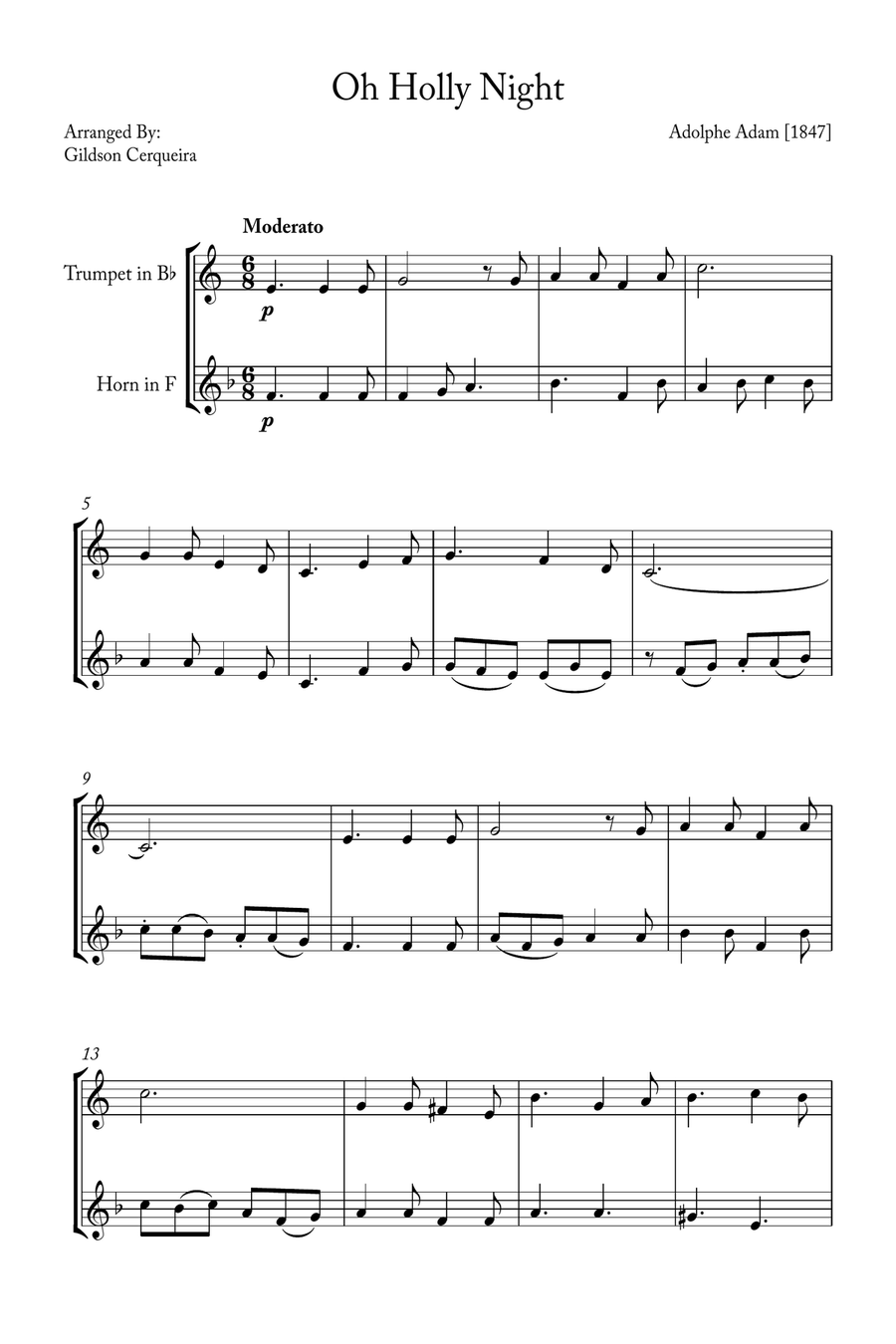 Oh Holy night Brass Duet scores gallery preview page 1