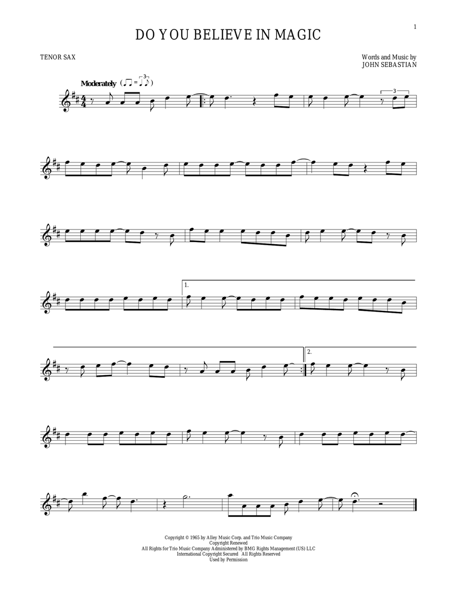 Do You Believe In Magic Tenor Saxophone scores gallery preview page 1